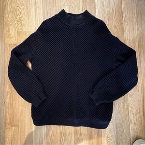 Marine Layer Slouchy Black Ribbed Sweater faux turtle neck